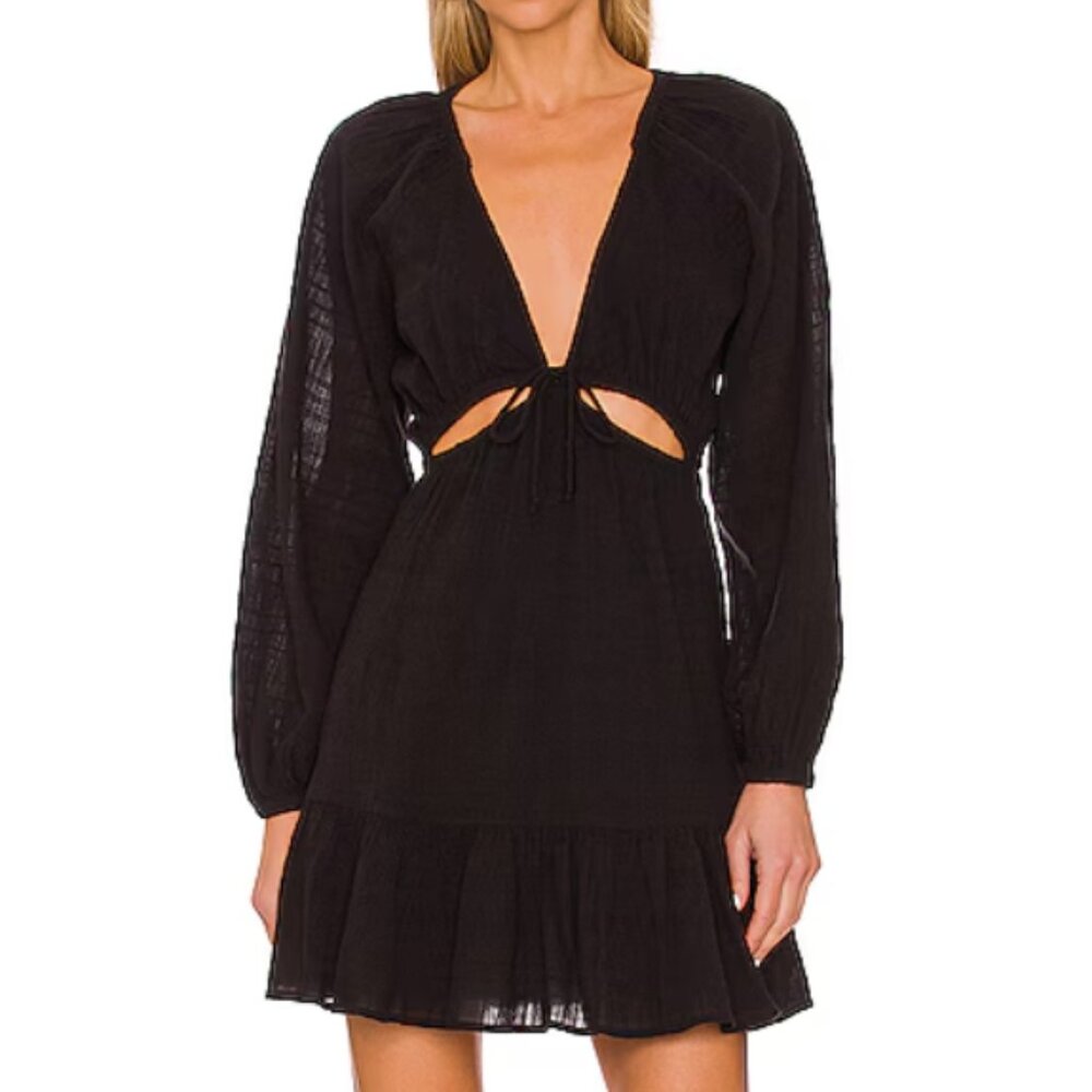 Revolve L'space  Feelin Fine Mini Dress, black size Large, long sleeve